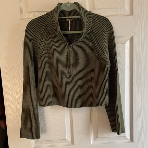 Free People Olive Green Ribbed Knit Half Zip Sweater XS - Picture 2 of 8